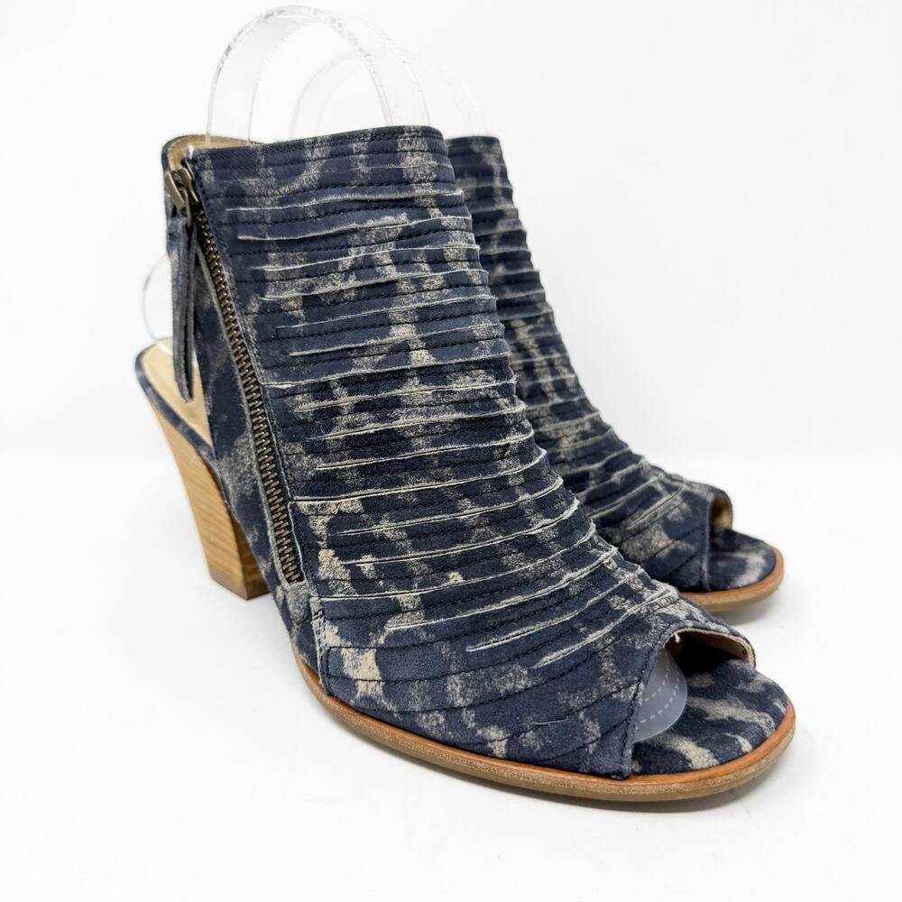 Paul Green Blue-Gray Suede Open Toe Mules Sz 5UK/US 7.5 Side Zip Made in Austria